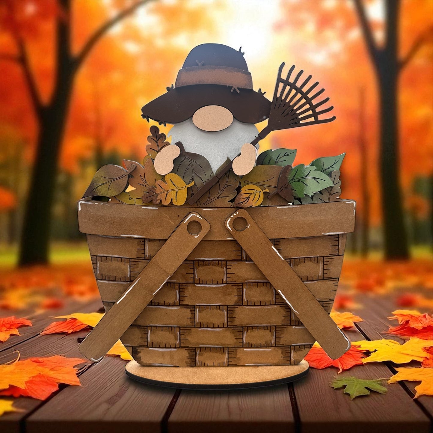 Fall Gnome with Basket of Leaves – DIY Wooden Paint Kit