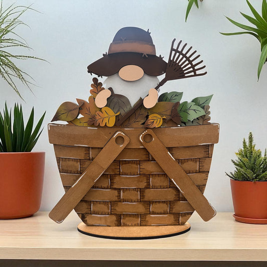 Fall Gnome with Basket of Leaves – DIY Wooden Paint Kit