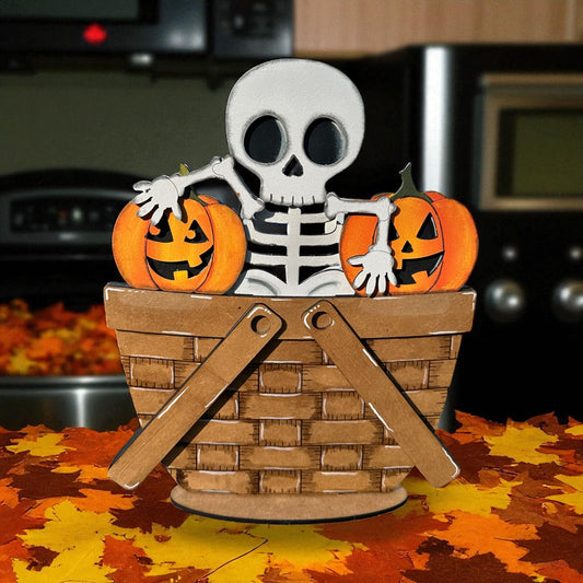 Skeleton & Pumpkins in Basket – DIY Wooden Paint Kit