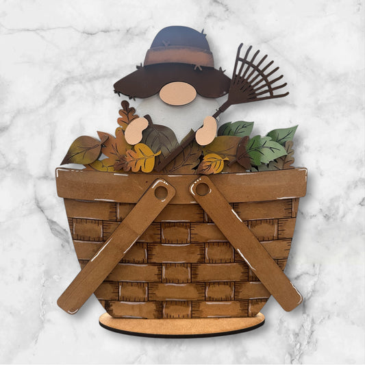 Fall Gnome with Basket of Leaves – DIY Wooden Paint Kit