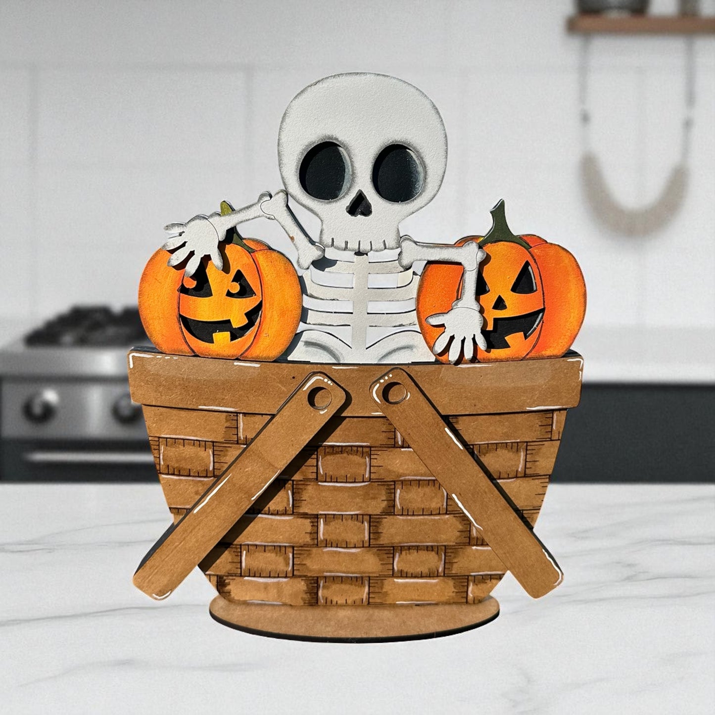 Skeleton & Pumpkins in Basket – DIY Wooden Paint Kit