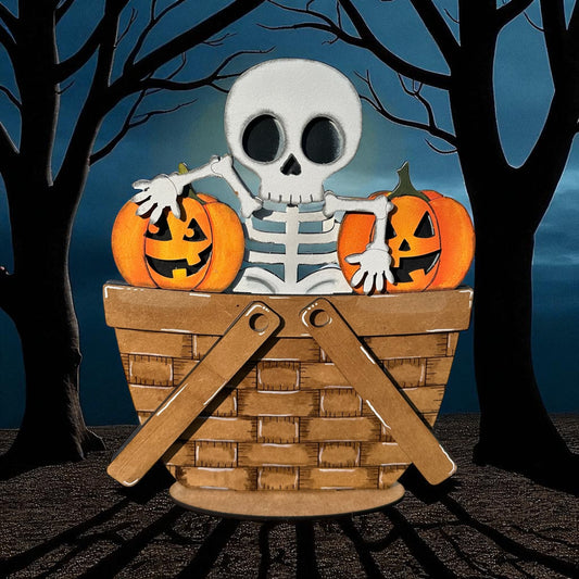 Skeleton & Pumpkins in Basket – DIY Wooden Paint Kit