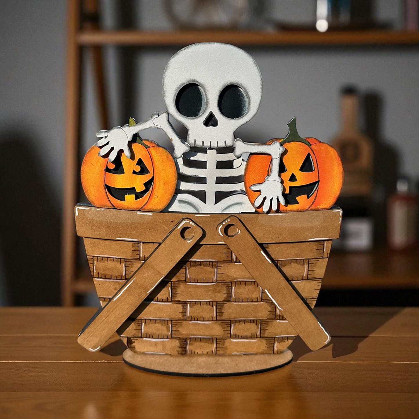 Skeleton & Pumpkins in Basket – DIY Wooden Paint Kit