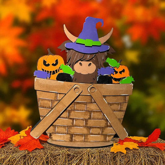 DIY Halloween Highland Cow Basket Shelf Sitter – Wooden Paint Kit