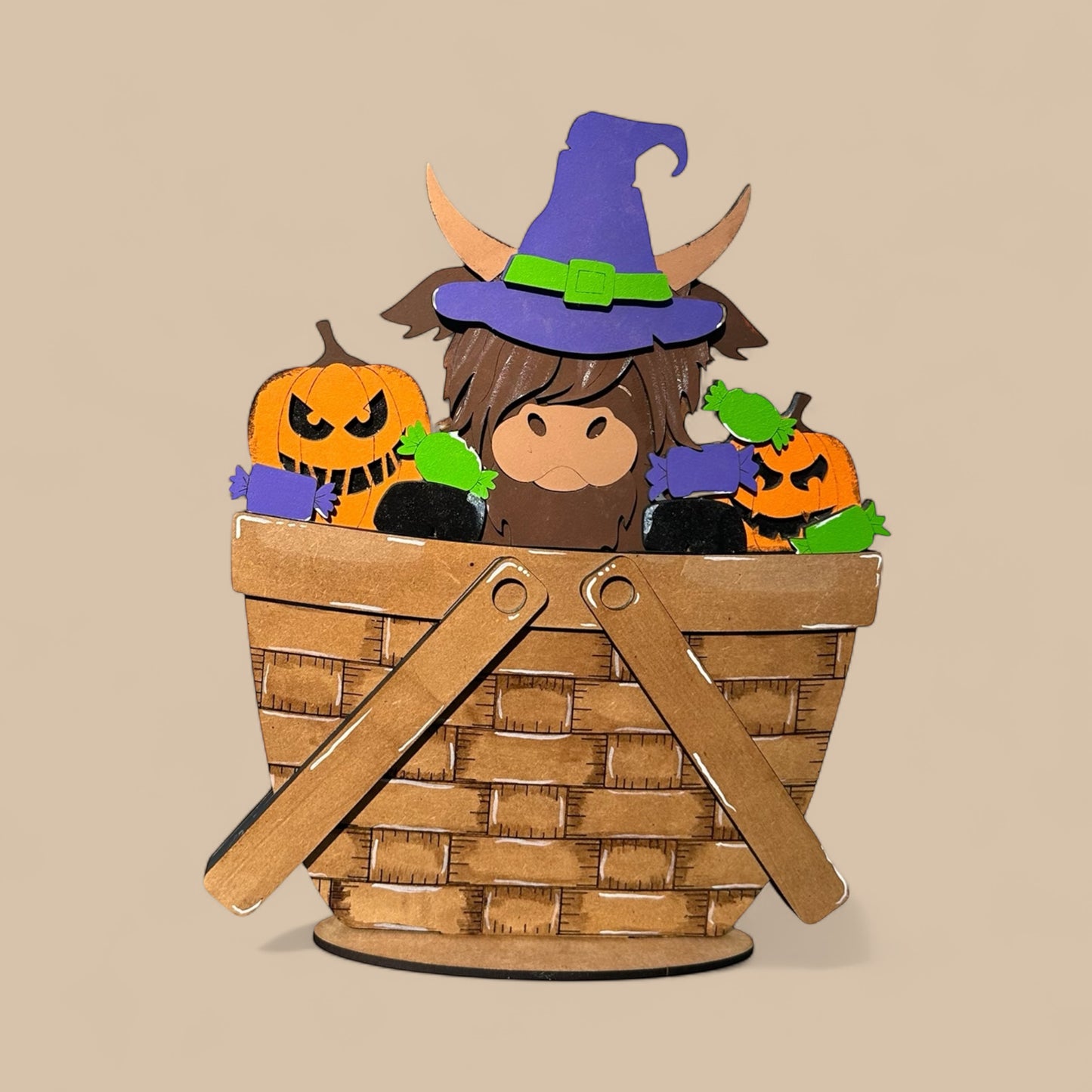 DIY Halloween Highland Cow Basket Shelf Sitter – Wooden Paint Kit