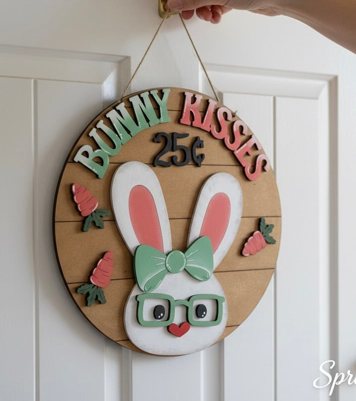 Bunny Kisses Door Hanger | Easter Bunny Door Decor |  | DIY Paint Kit or Finished