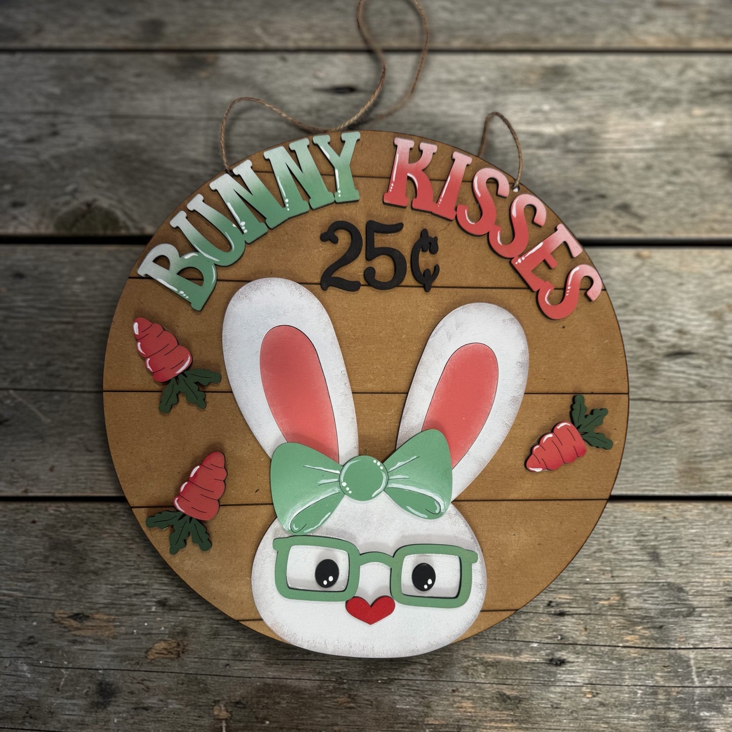Bunny Kisses Door Hanger | Easter Bunny Door Decor |  | DIY Paint Kit or Finished