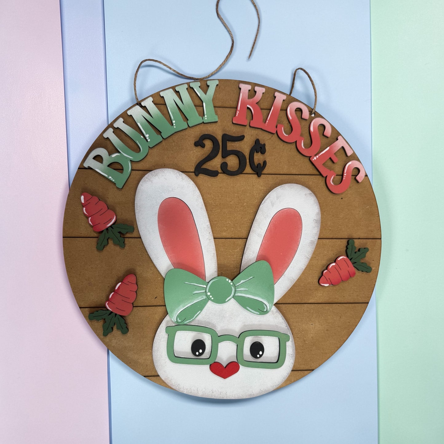Bunny Kisses Door Hanger | Easter Bunny Door Decor |  | DIY Paint Kit or Finished