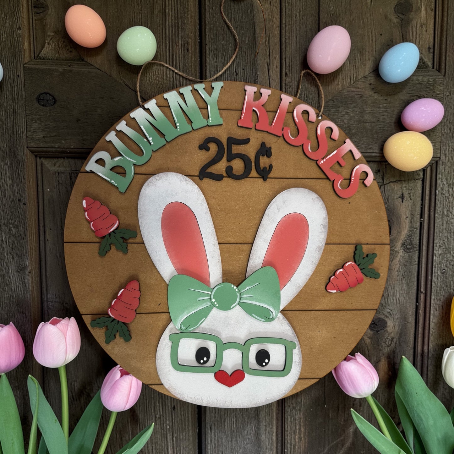 Bunny Kisses Door Hanger | Easter Bunny Door Decor |  | DIY Paint Kit or Finished